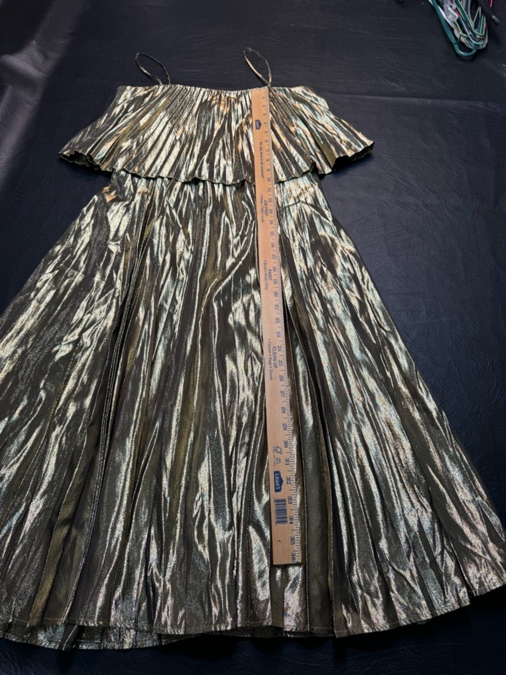 J.Crew Gold Metallic Pleated Midi Dress Size 6 Tiered Cocktail Party Holiday NYE - Picture 5 of 11